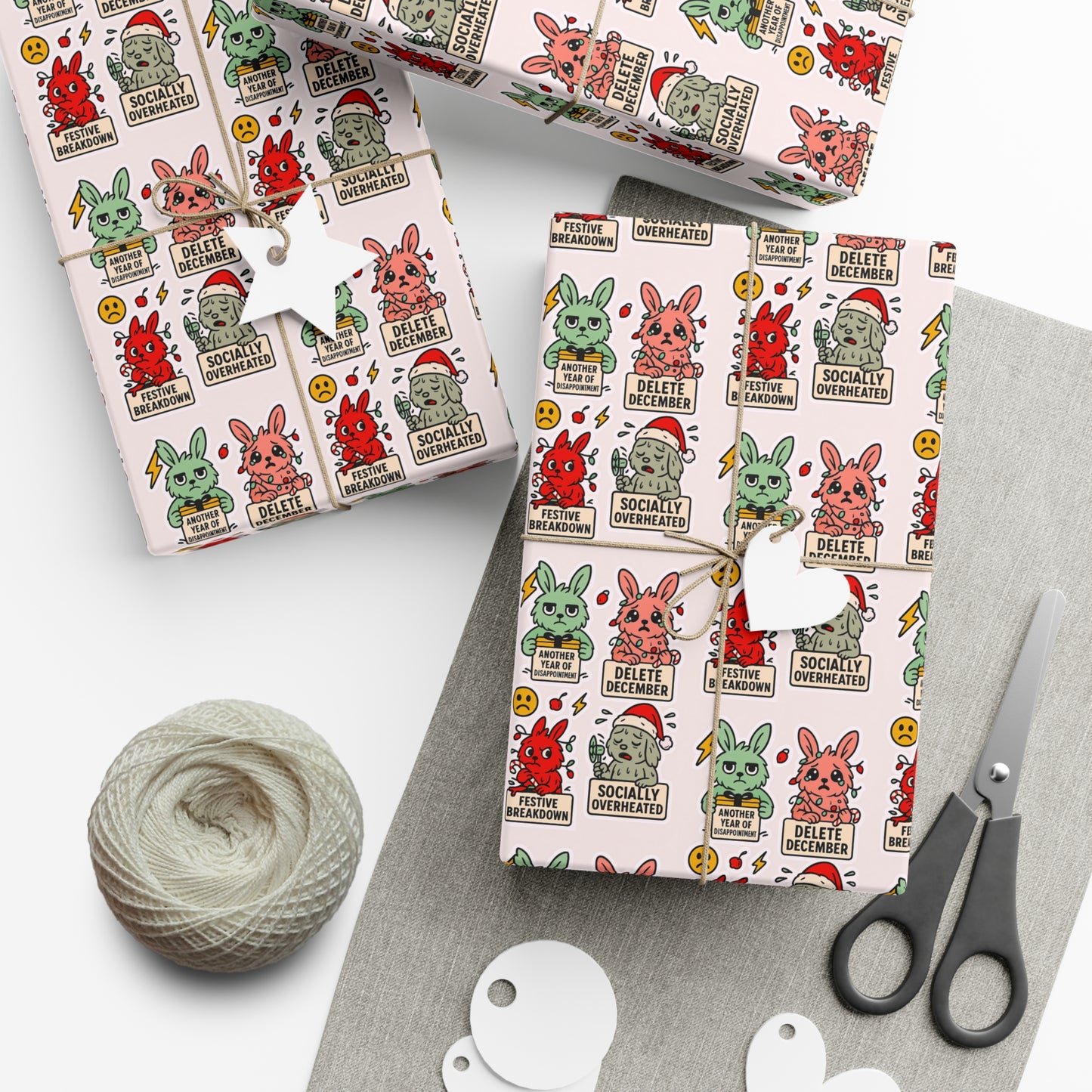 Static Dust Bunny Festive Gift Wrap Papers for All Occasions, Wrapping Paper for Birthdays, Holidays, Parties, Eco-Friendly, Fun Design