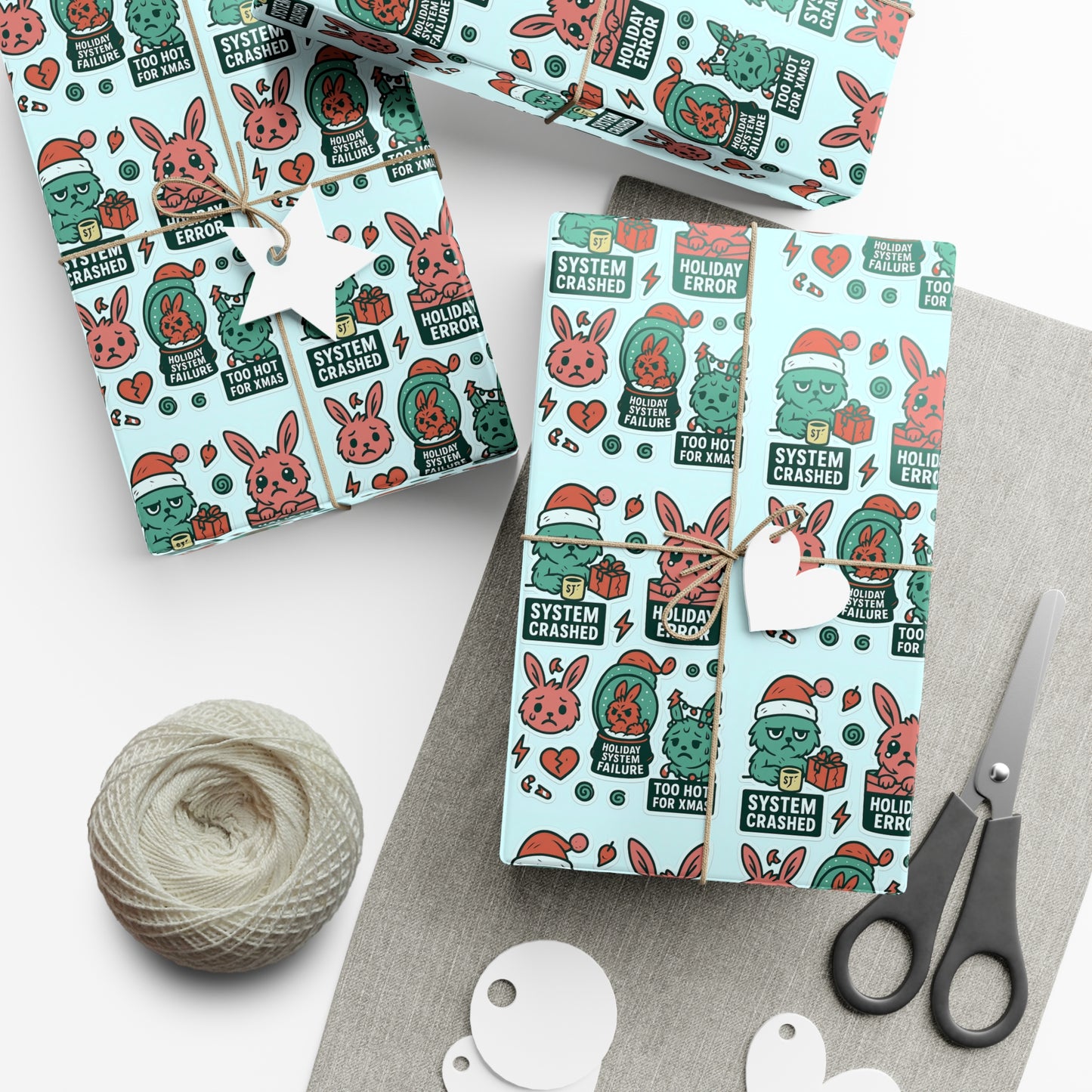 Static Dust Bunny Gift Wrap – “Holiday Error”