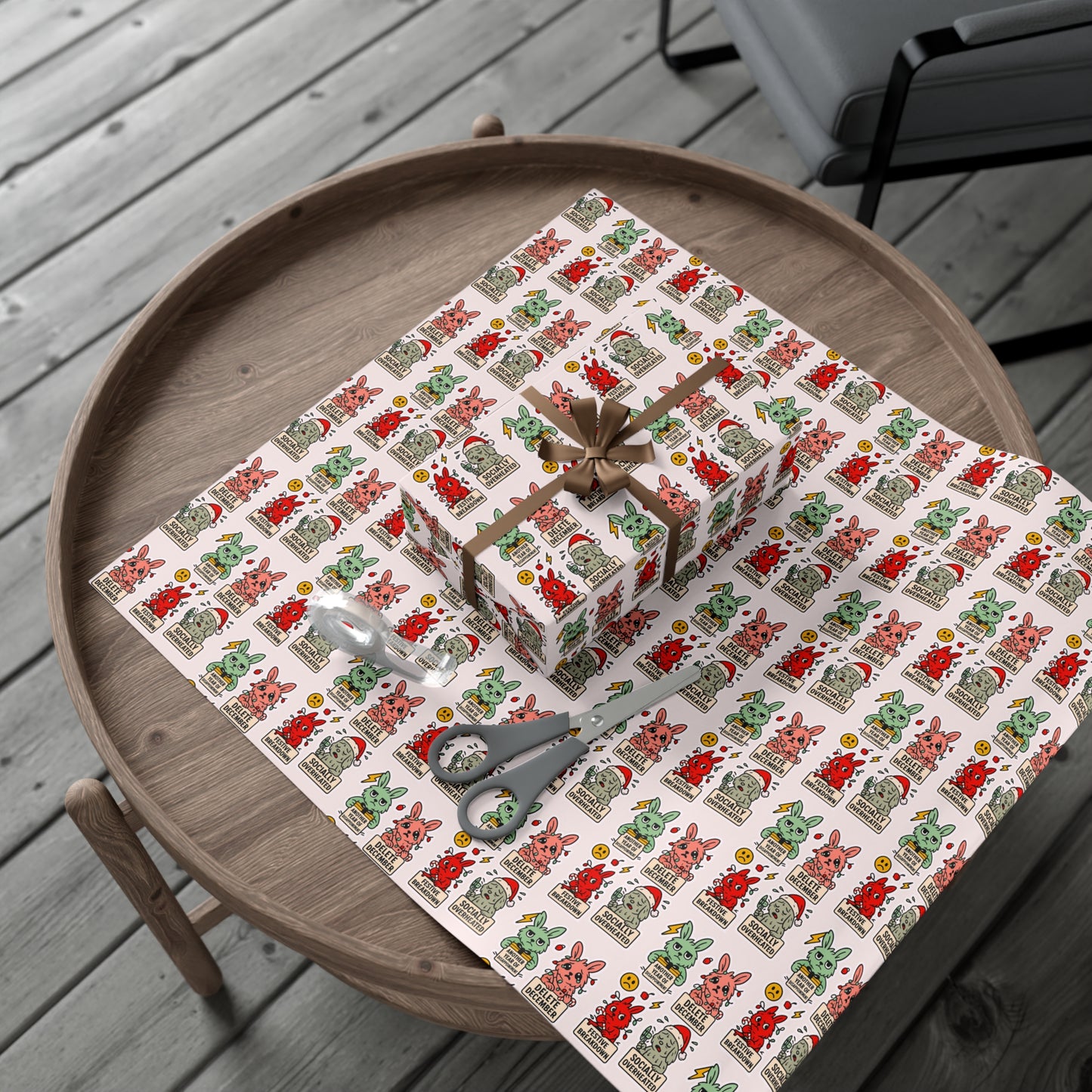 Static Dust Bunny Festive Gift Wrap Papers for All Occasions, Wrapping Paper for Birthdays, Holidays, Parties, Eco-Friendly, Fun Design