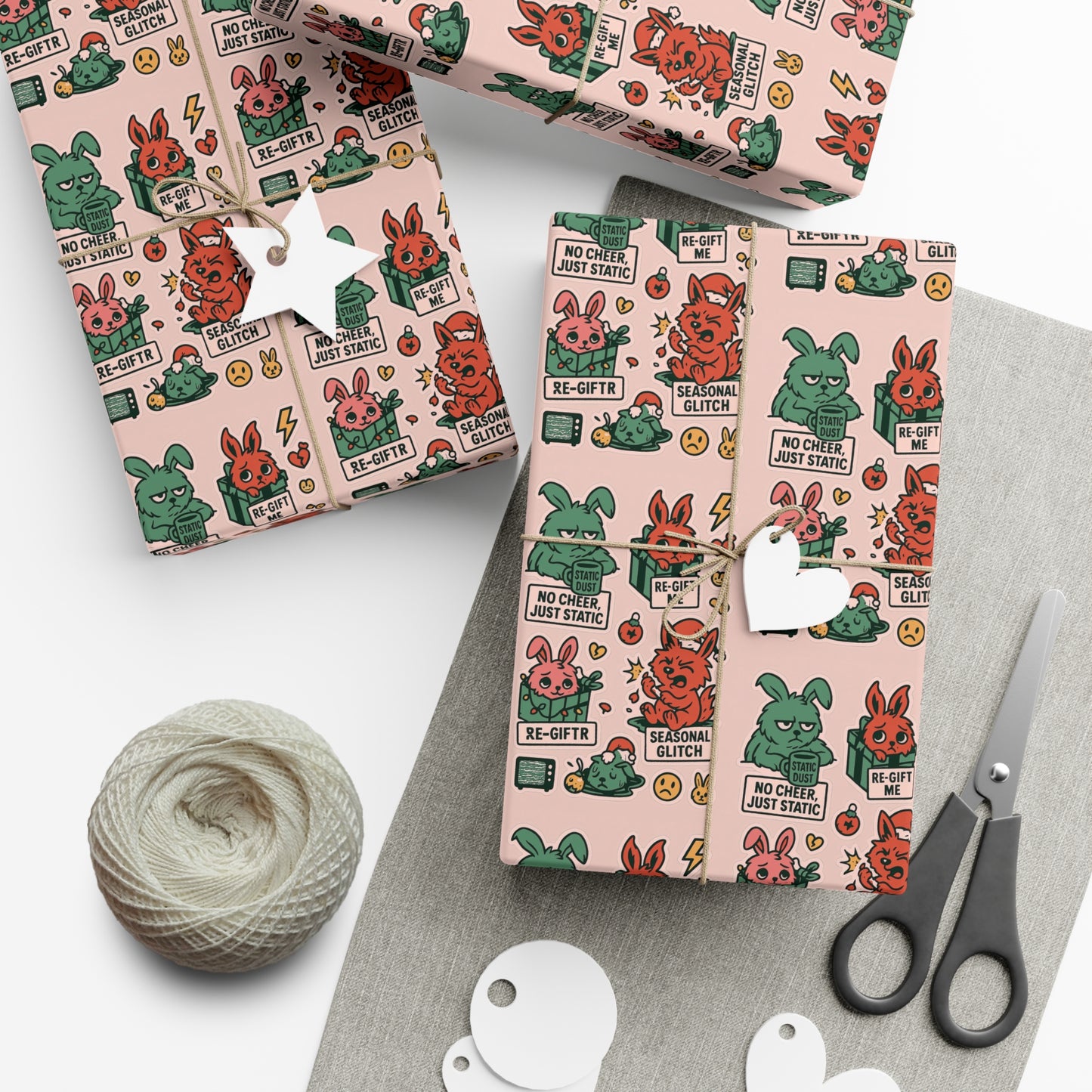 Static Dust Bunny Gift Wrap – “No Static, Just Cheer” Gift Wrap Papers for All Occasions | Unique Wrapping Paper | Holiday, Birthday, Baby Shower, Eco-Friendly, Recyclable