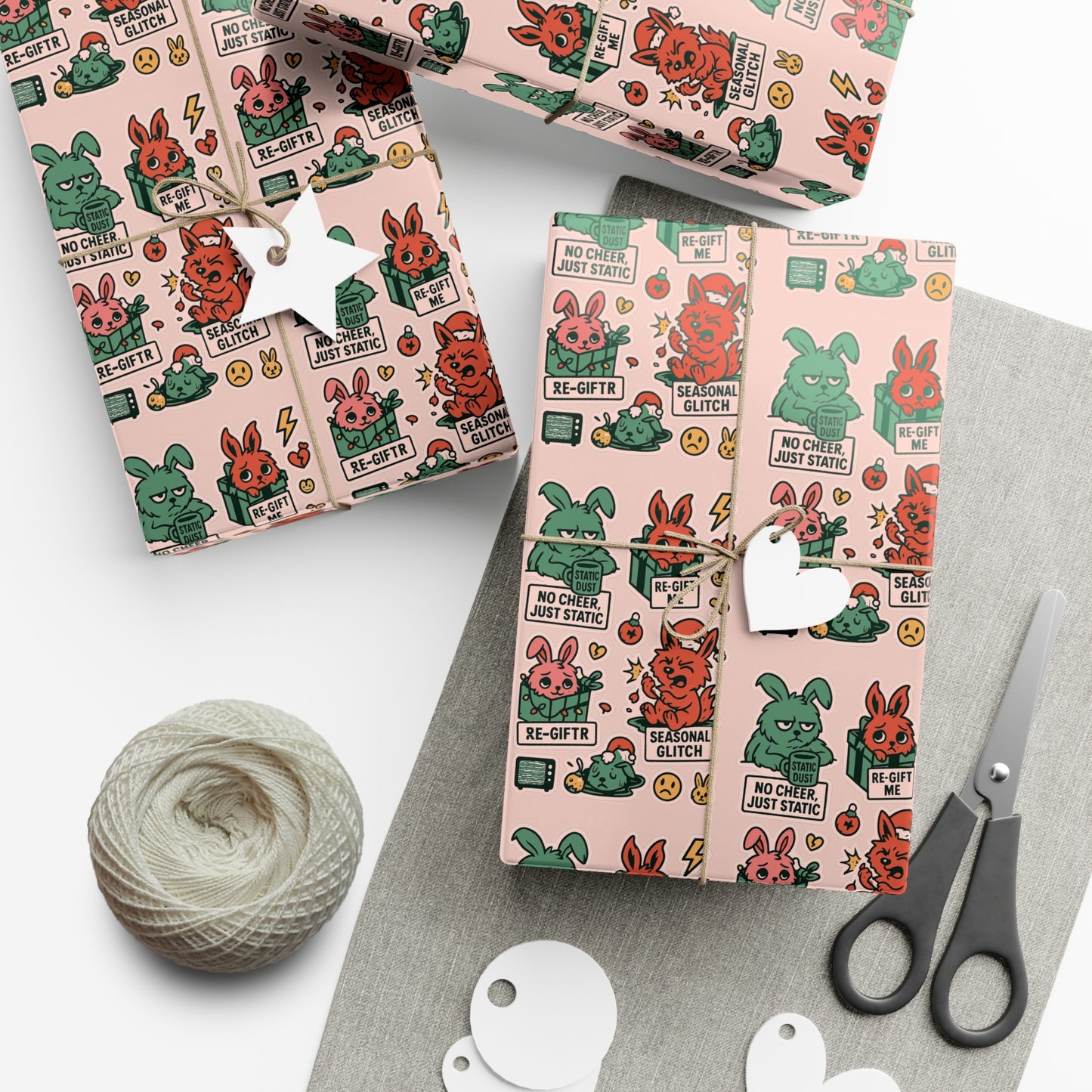 Static Dust Bunny Gift Wrap – “No Static, Just Cheer” Gift Wrap Papers for All Occasions | Unique Wrapping Paper | Holiday, Birthday, Baby Shower, Eco-Friendly, Recyclable
