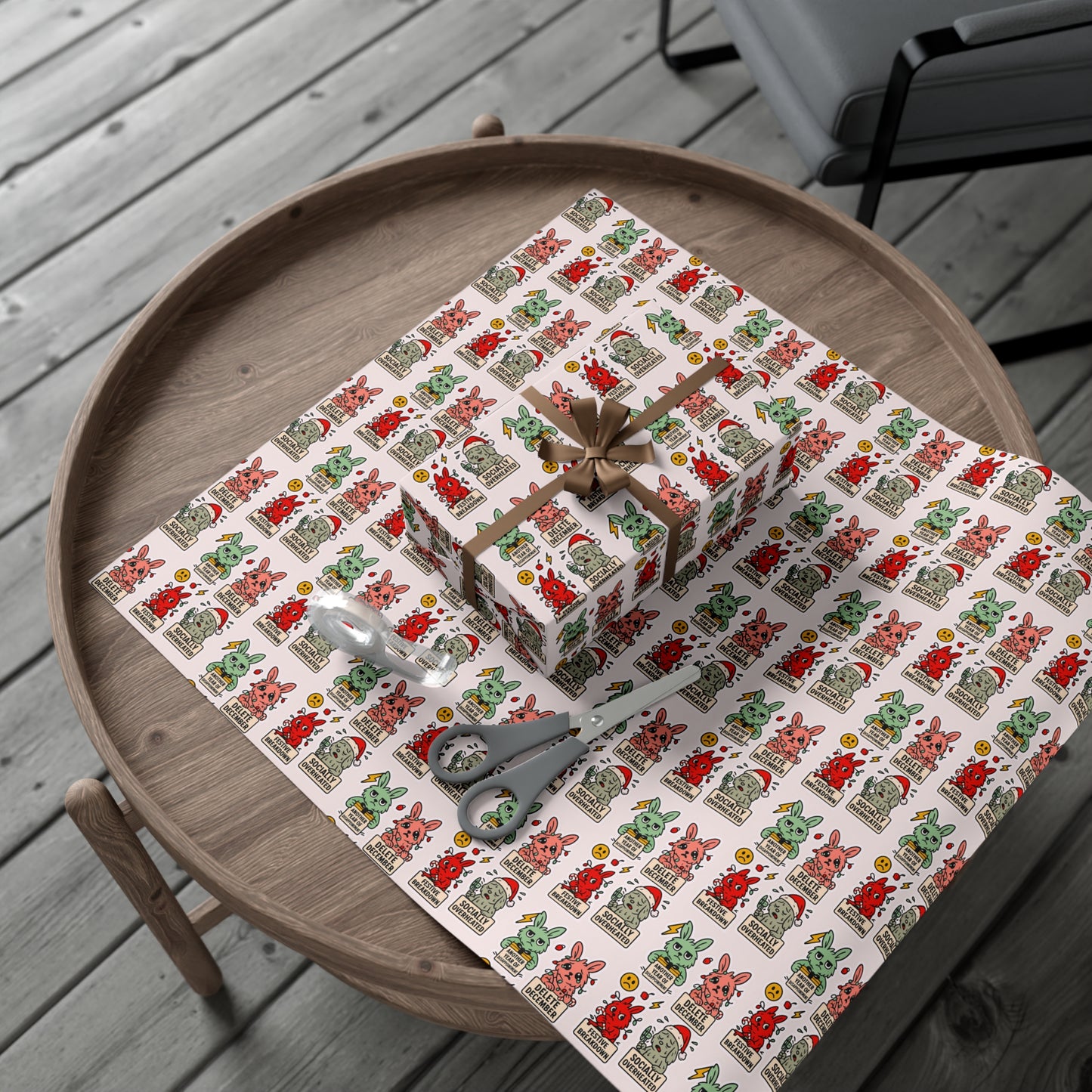 Static Dust Bunny Festive Gift Wrap Papers for All Occasions, Wrapping Paper for Birthdays, Holidays, Parties, Eco-Friendly, Fun Design