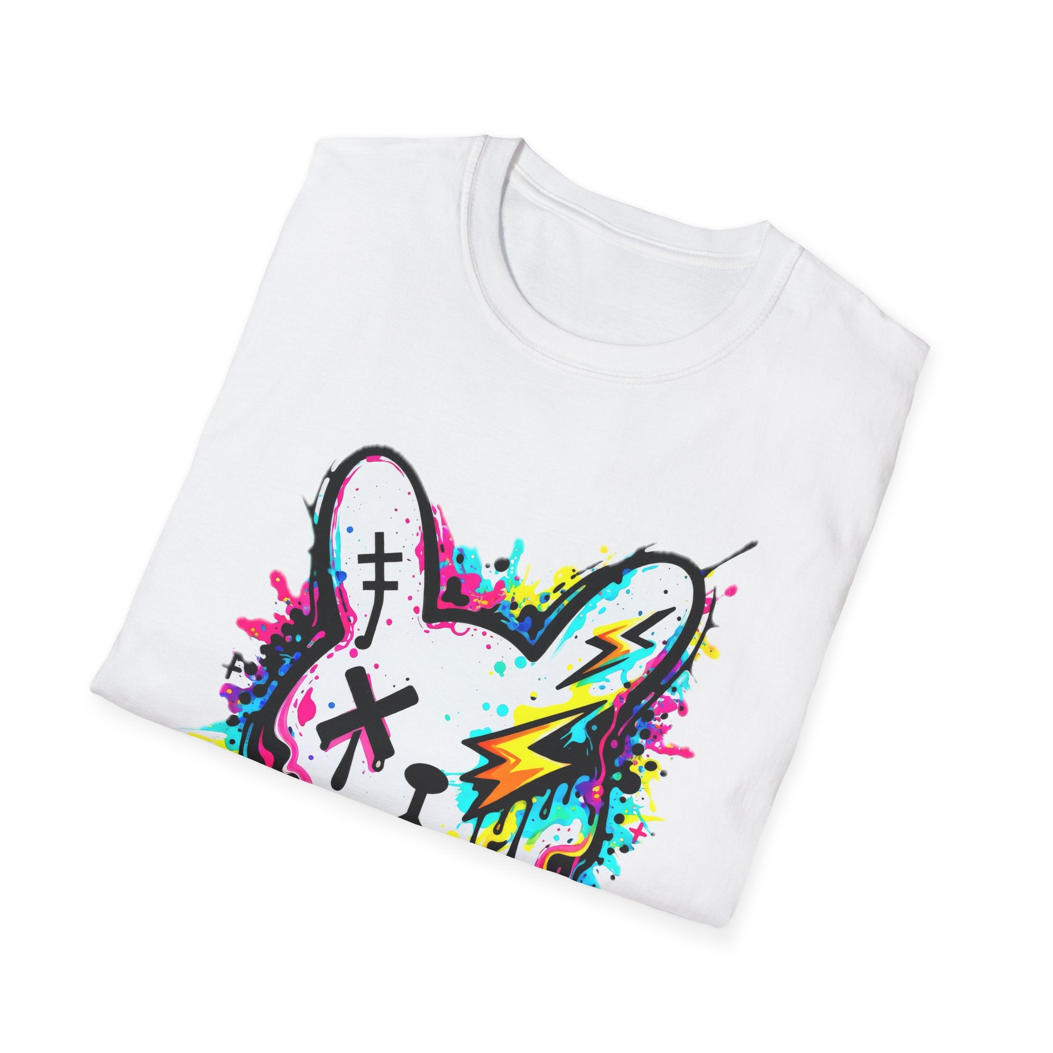 Color Splash Bunny T-Shirt | Neon Paint Drip Rabbit Tee | Graffiti Streetwear Shirt | Static Dust Graphic