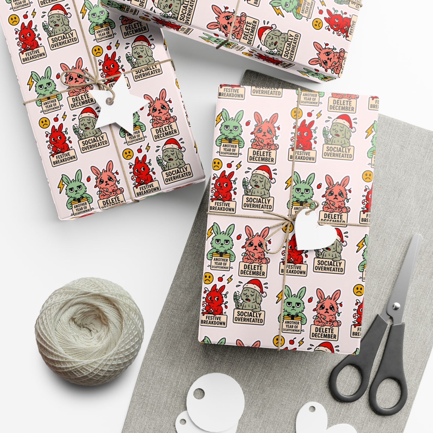 Static Dust Bunny Festive Gift Wrap Papers for All Occasions, Wrapping Paper for Birthdays, Holidays, Parties, Eco-Friendly, Fun Design