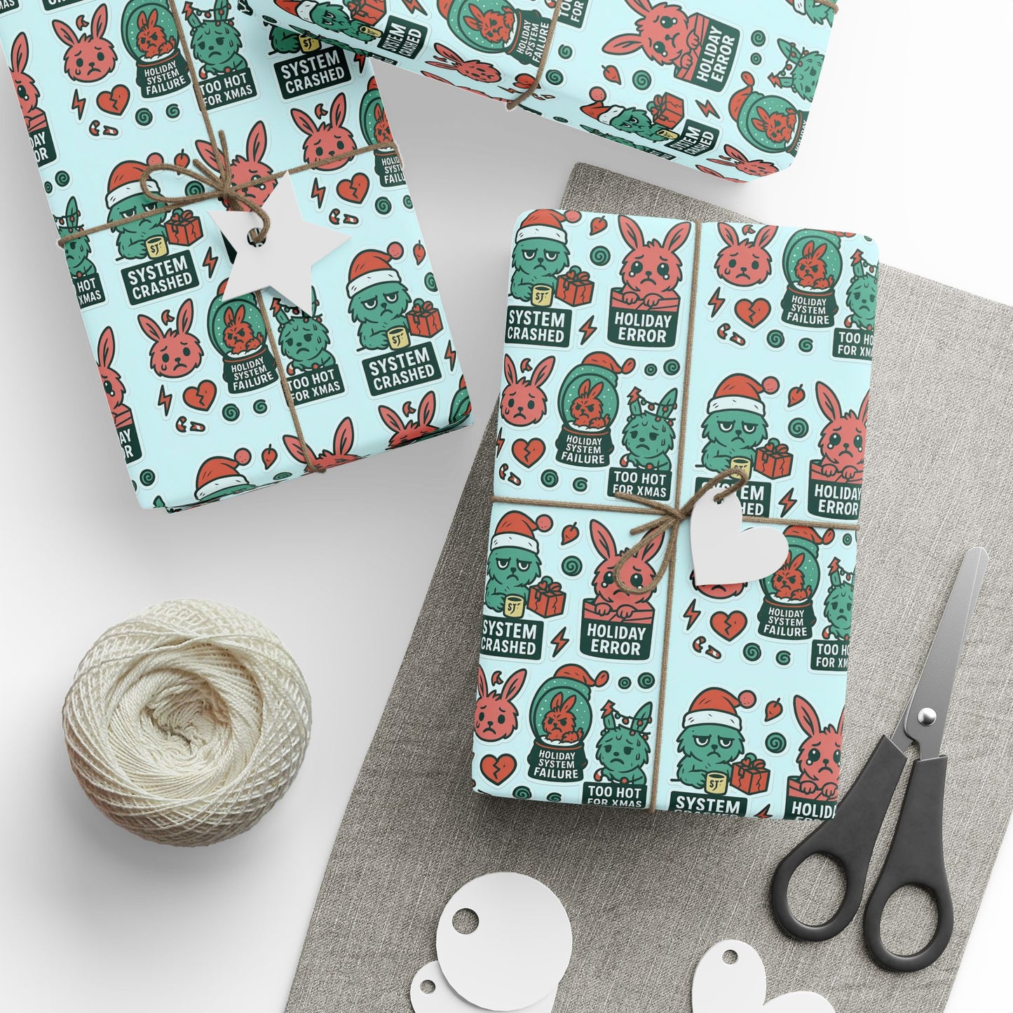 Static Dust Bunny Gift Wrap – “Holiday Error”