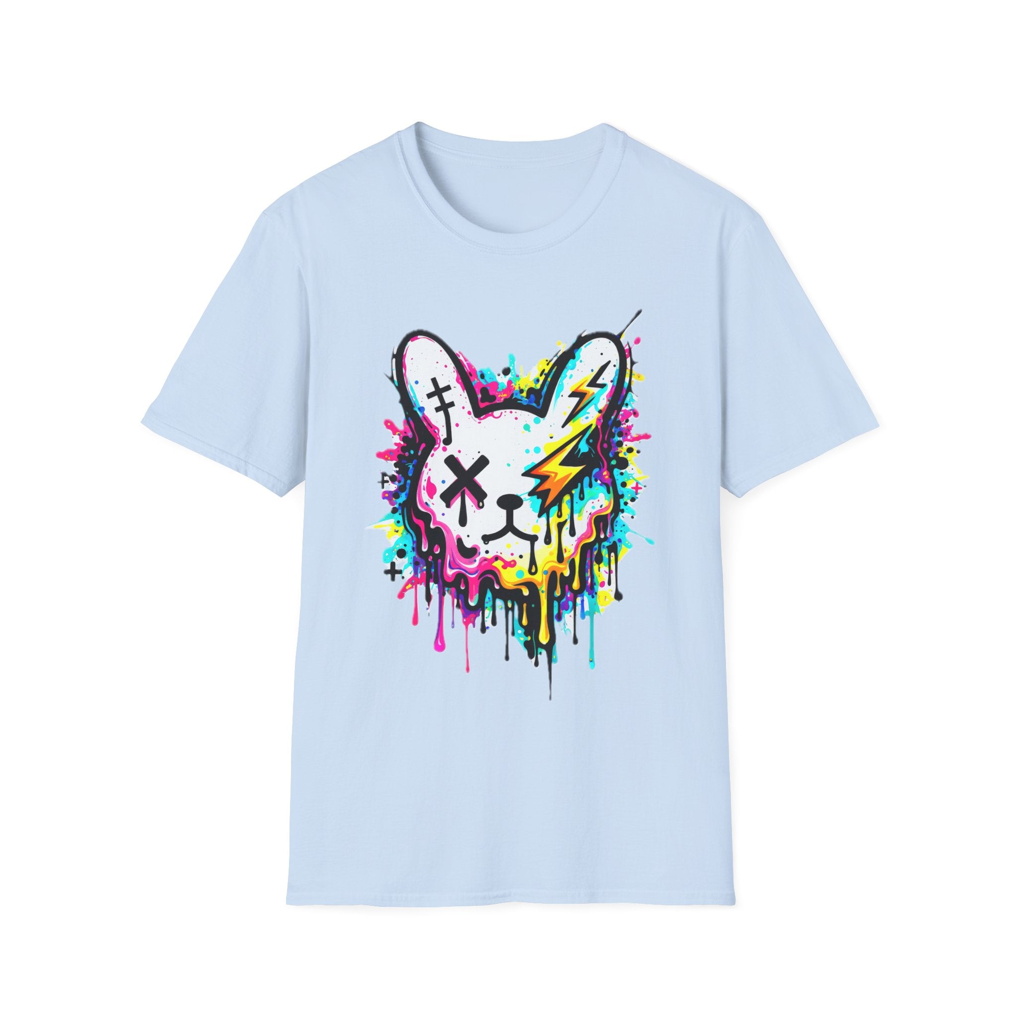Color Splash Bunny T-Shirt | Neon Paint Drip Rabbit Tee | Graffiti Streetwear Shirt | Static Dust Graphic