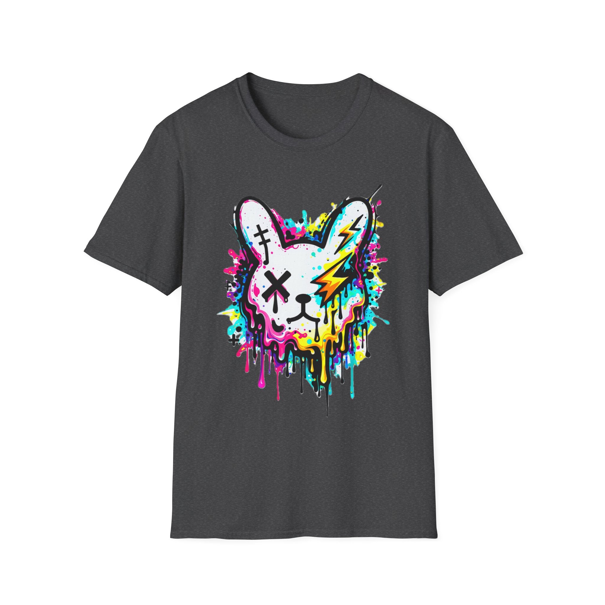 Color Splash Bunny T-Shirt | Neon Paint Drip Rabbit Tee | Graffiti Streetwear Shirt | Static Dust Graphic