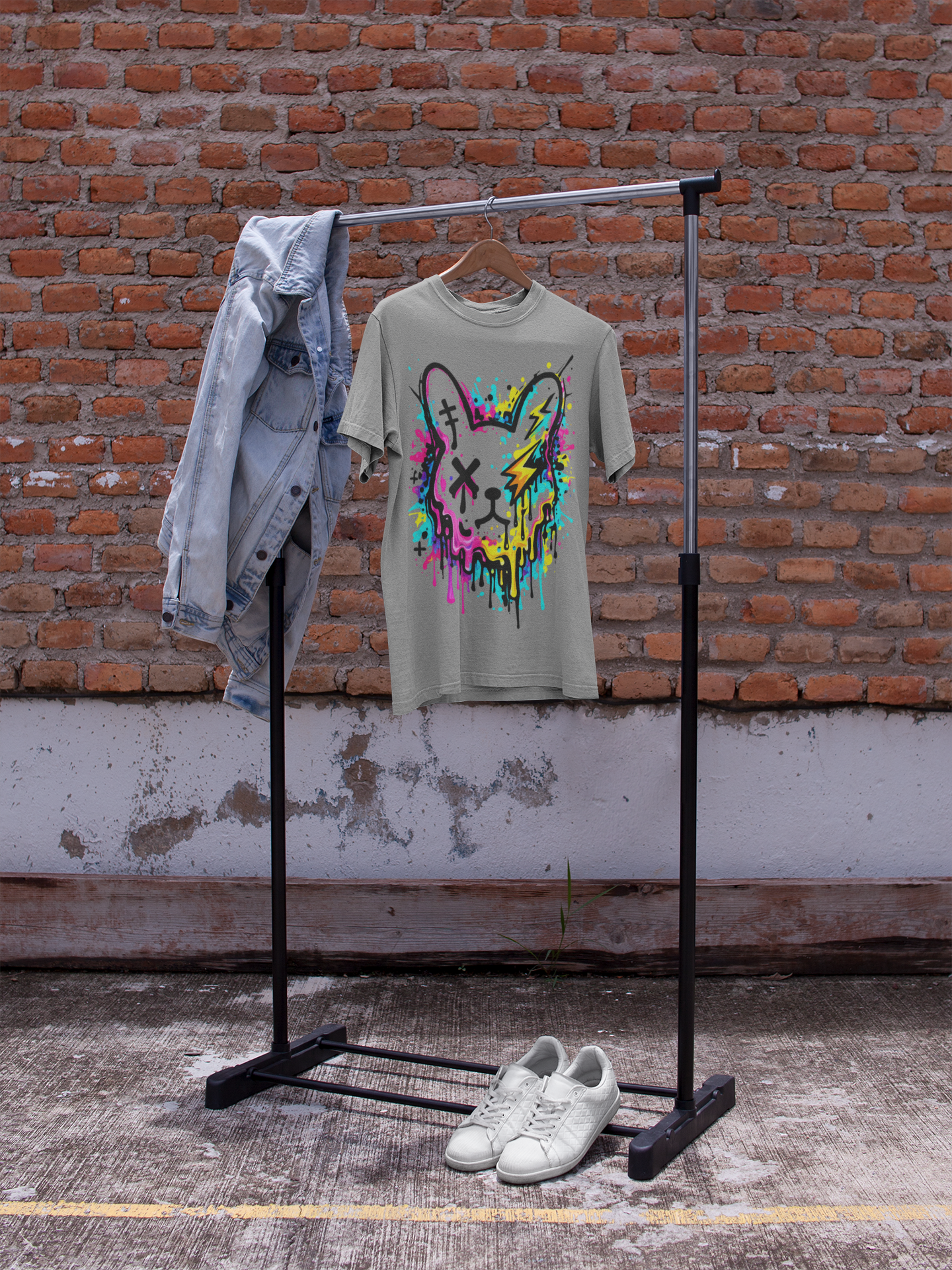 Color Splash Bunny T-Shirt | Neon Paint Drip Rabbit Tee | Graffiti Streetwear Shirt | Static Dust Graphic