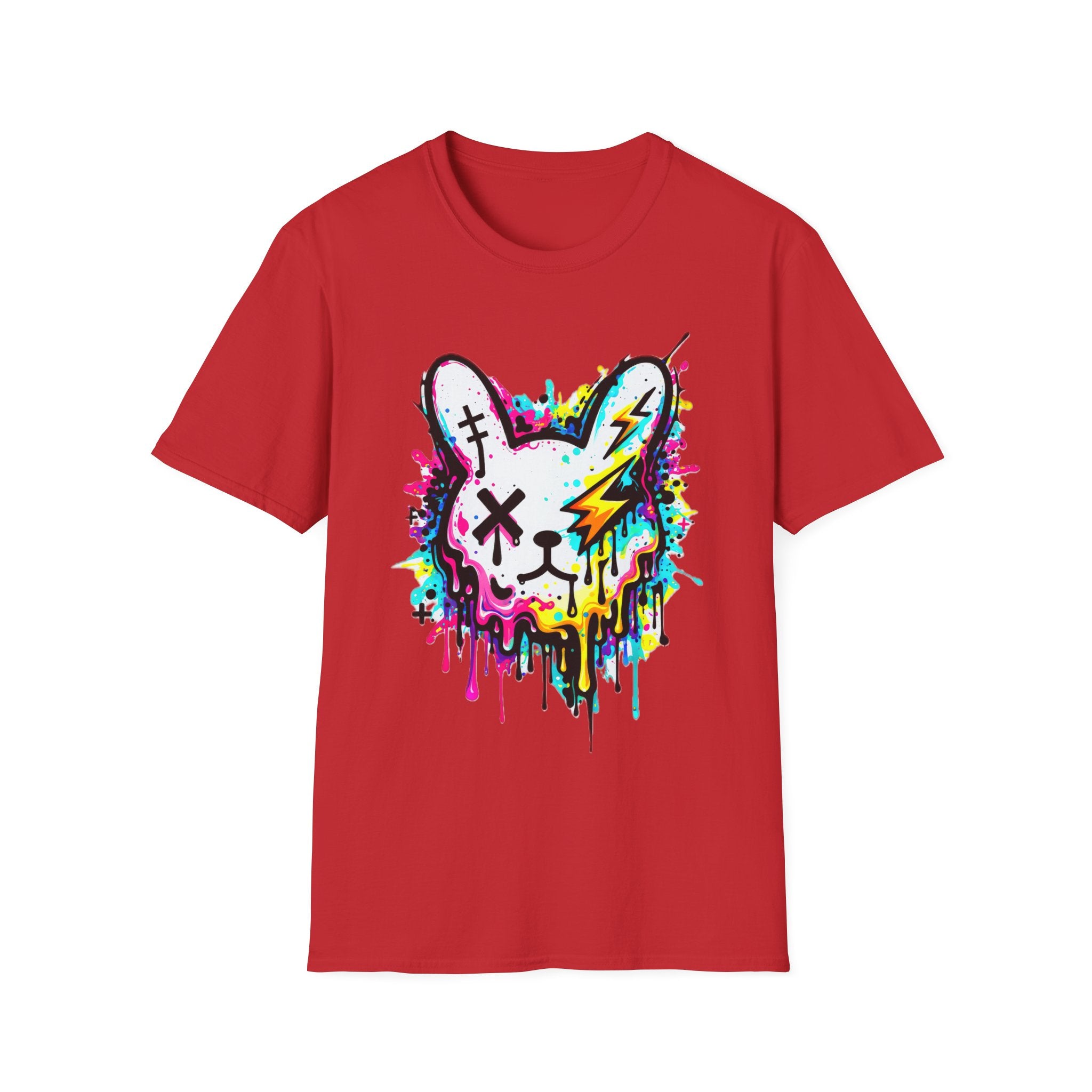 Color Splash Bunny T-Shirt | Neon Paint Drip Rabbit Tee | Graffiti Streetwear Shirt | Static Dust Graphic
