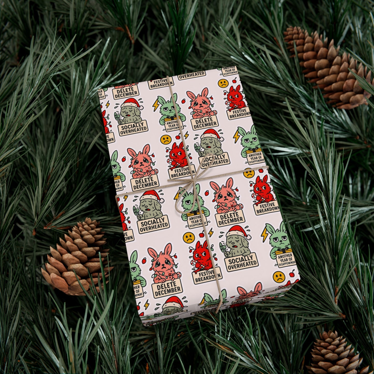 Static Dust Bunny Festive Gift Wrap Papers for All Occasions, Wrapping Paper for Birthdays, Holidays, Parties, Eco-Friendly, Fun Design